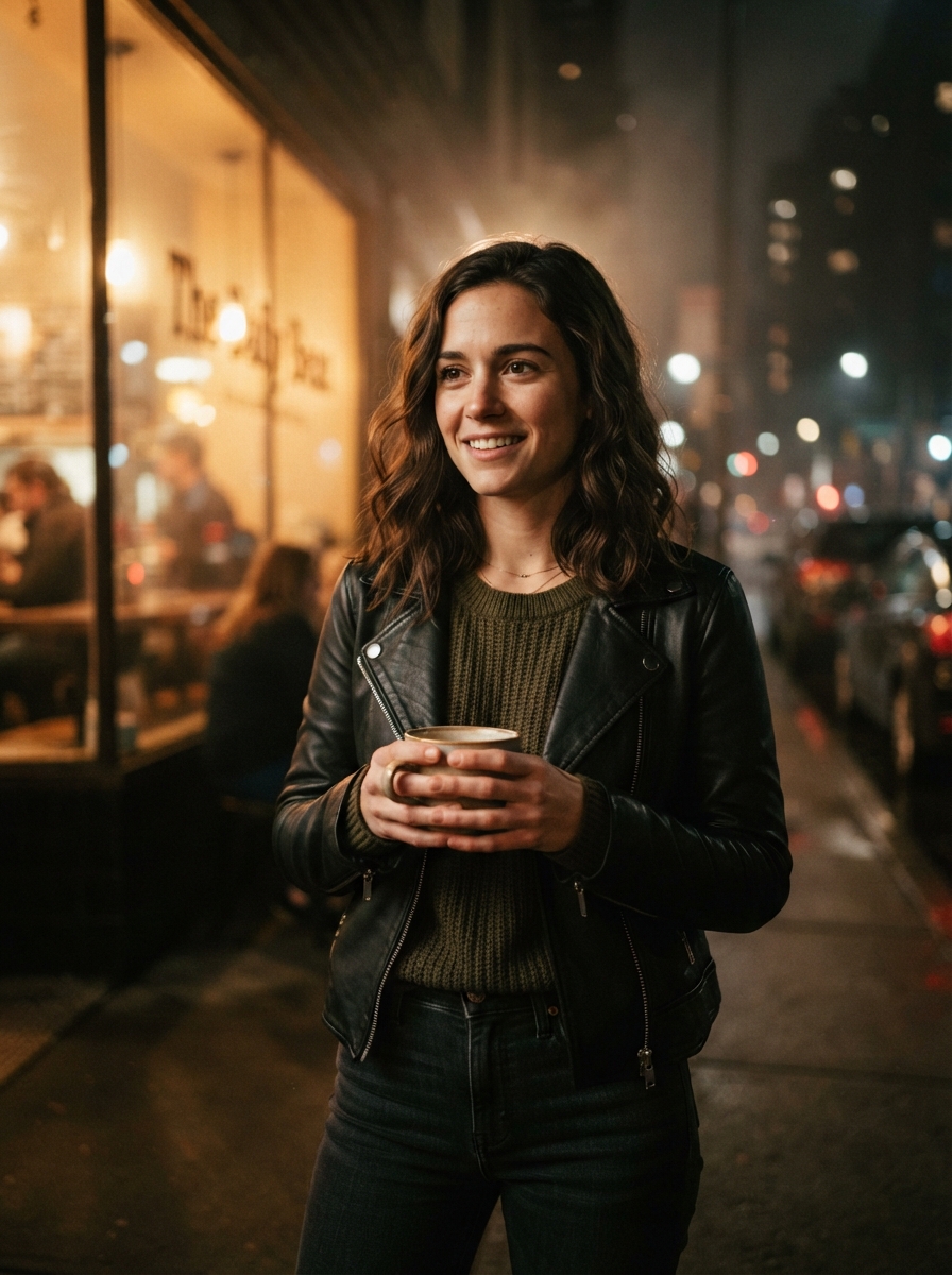 Tinder Photos cinematic night AI photo shoot idea created with imageat