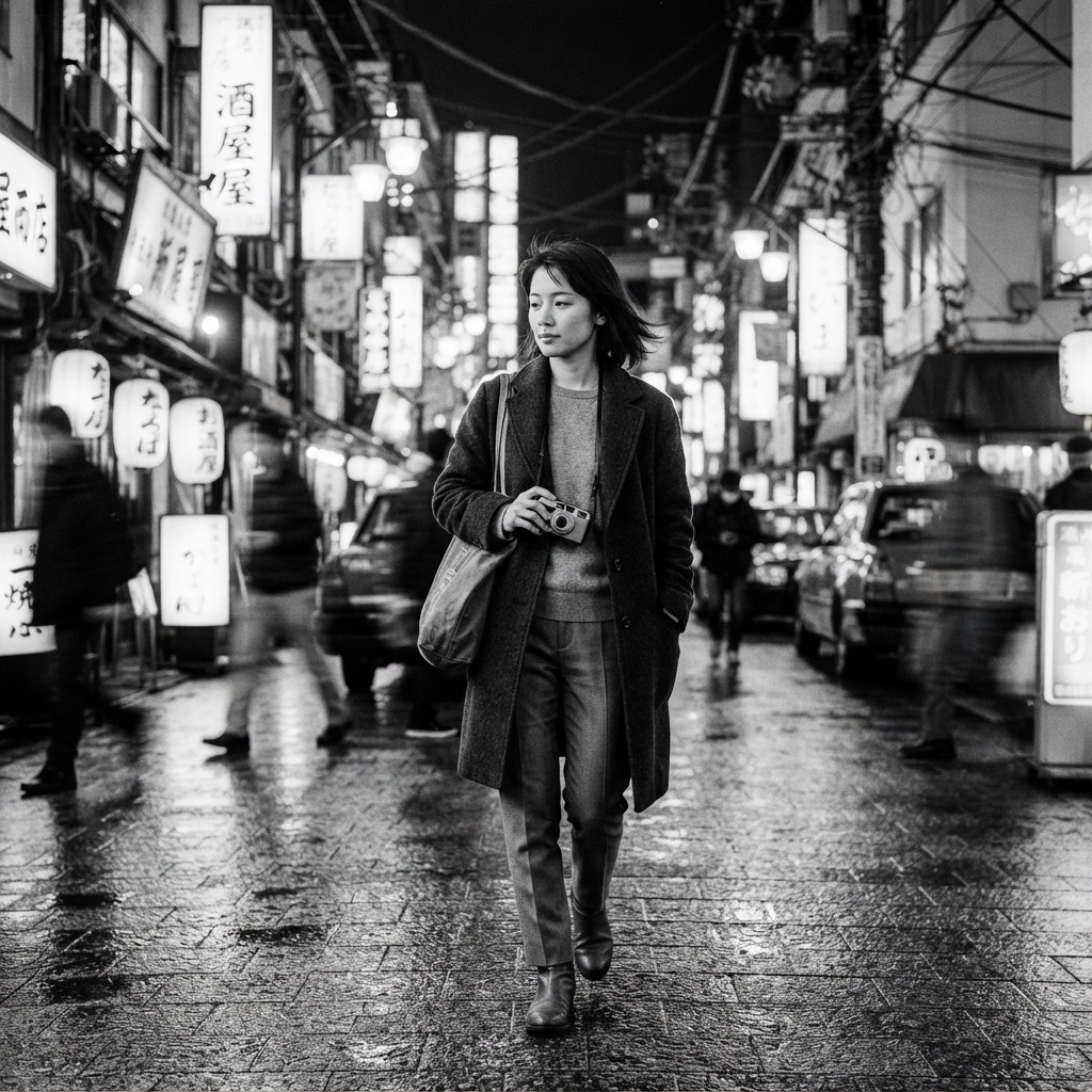 Tokyo Travel fine-art monochrome AI photo shoot idea created with imageat
