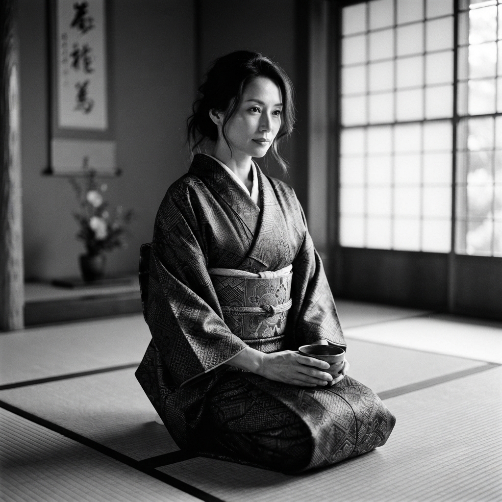 Traditional Clothing fine-art monochrome AI photo shoot idea created with imageat