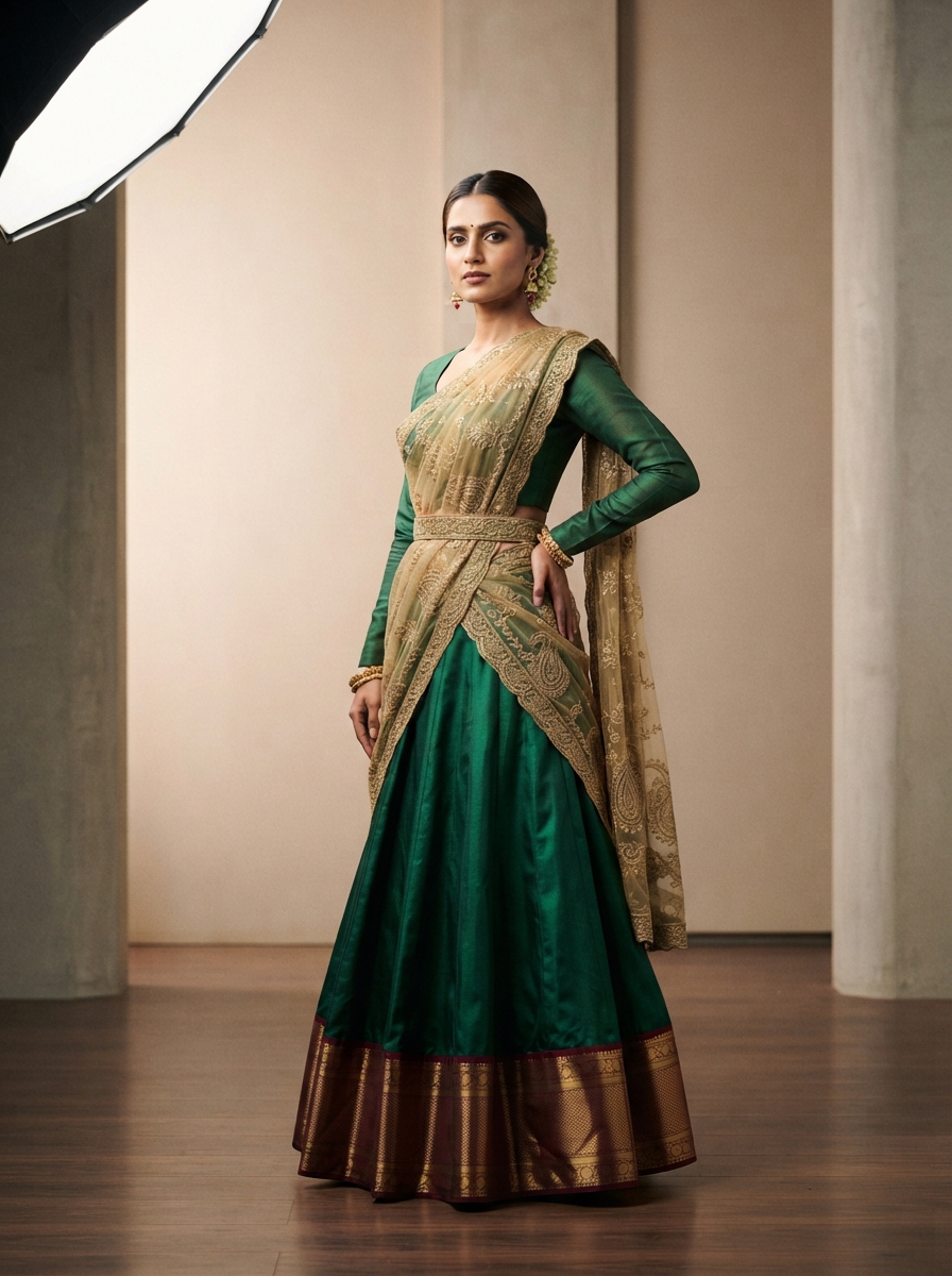 Traditional Clothing studio editorial AI photo shoot idea created with imageat