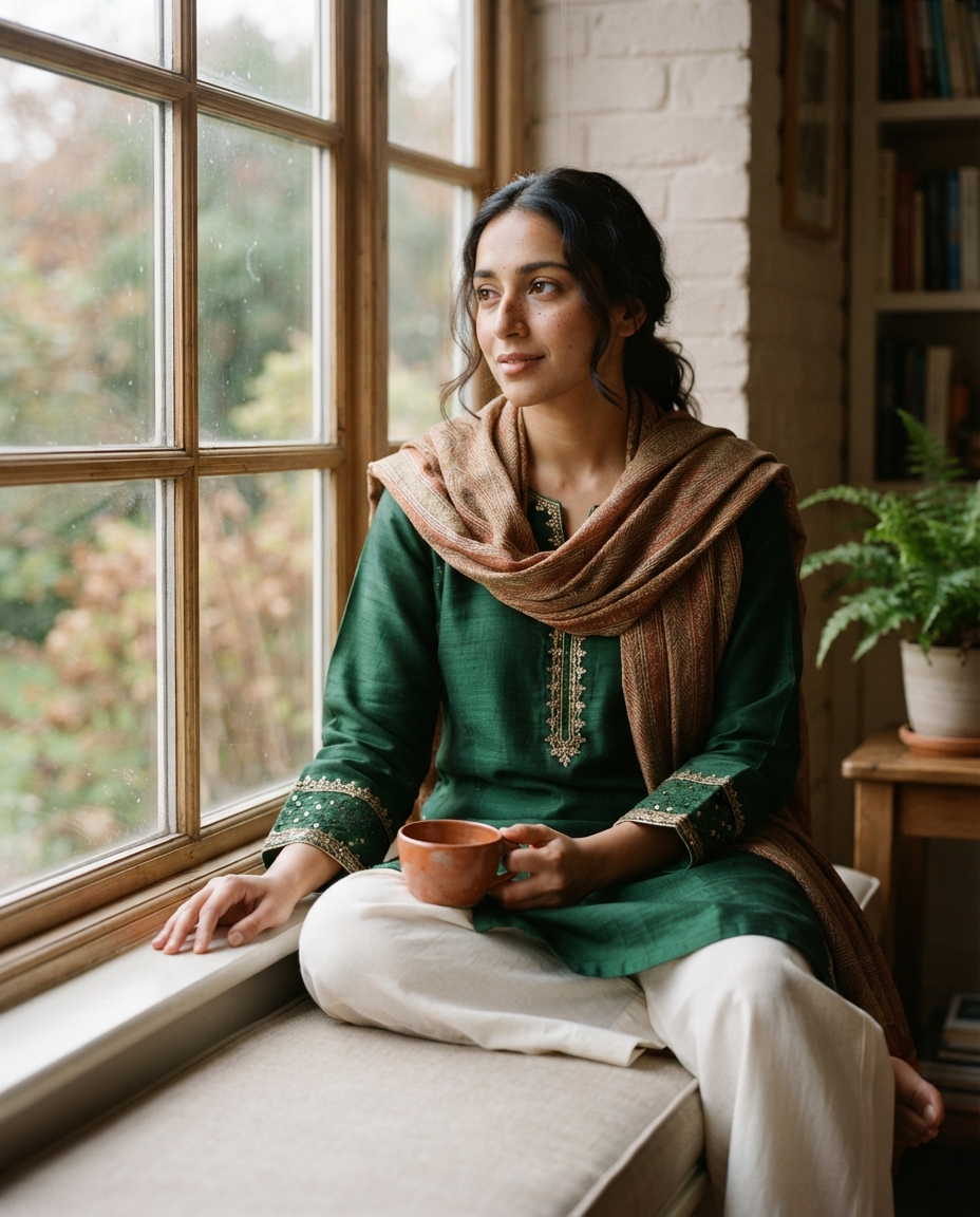 Traditional Clothing natural window light AI photo shoot idea created with imageat