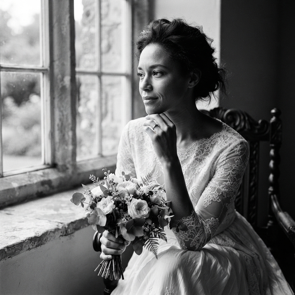 Wedding fine-art monochrome AI photo shoot idea created with imageat
