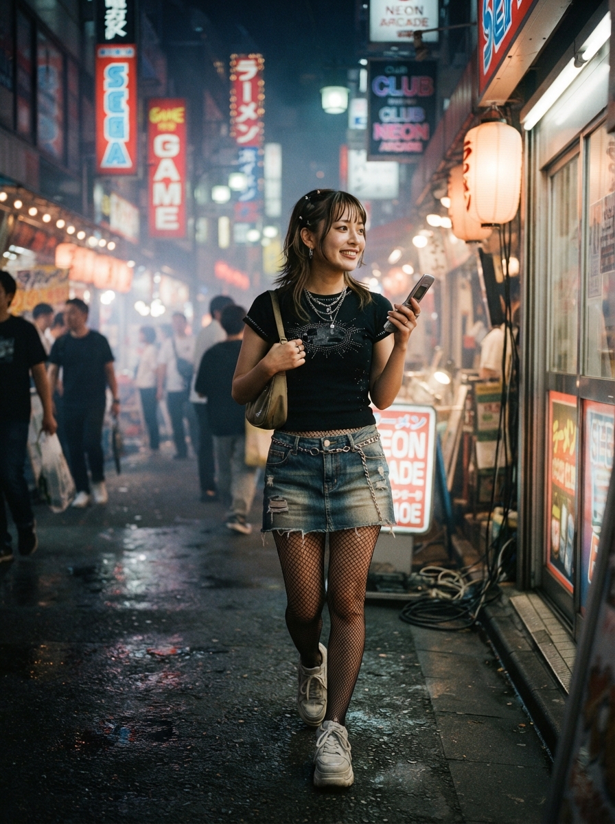 Y2K Aesthetic cinematic night AI photo shoot idea created with imageat