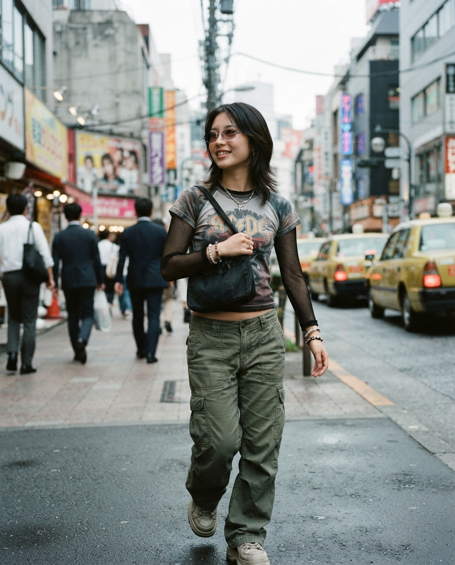 Y2K Aesthetic street candid AI photo shoot idea created with imageat