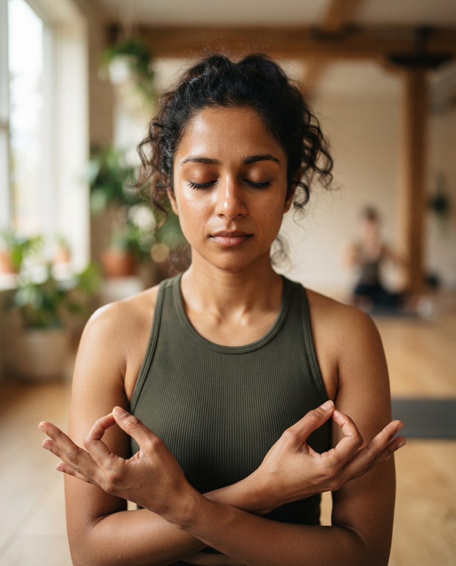 Yoga cinematic close-up AI photo shoot idea created with imageat