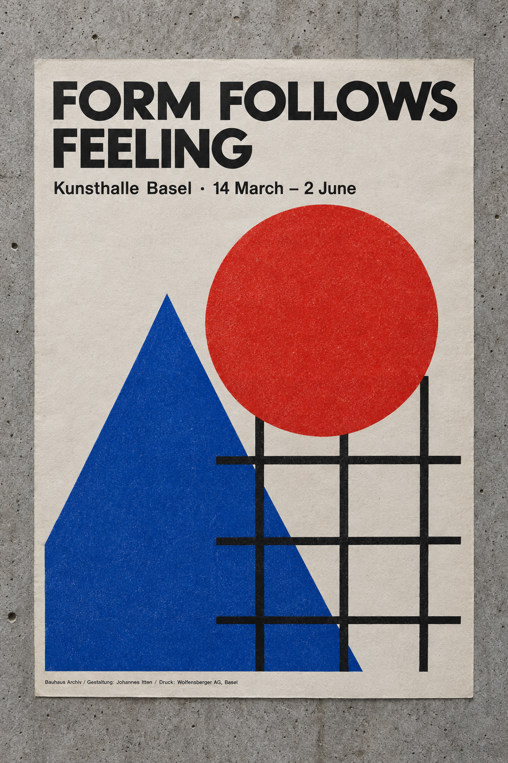 Bauhaus style exhibition poster reading FORM FOLLOWS FEELING in red and blue, GPT Image 2.5