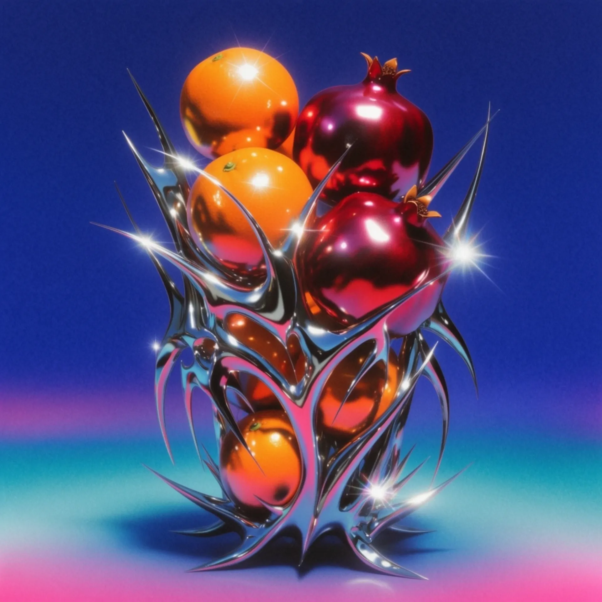 Y2K retro-futuristic chrome still life — Krea 2