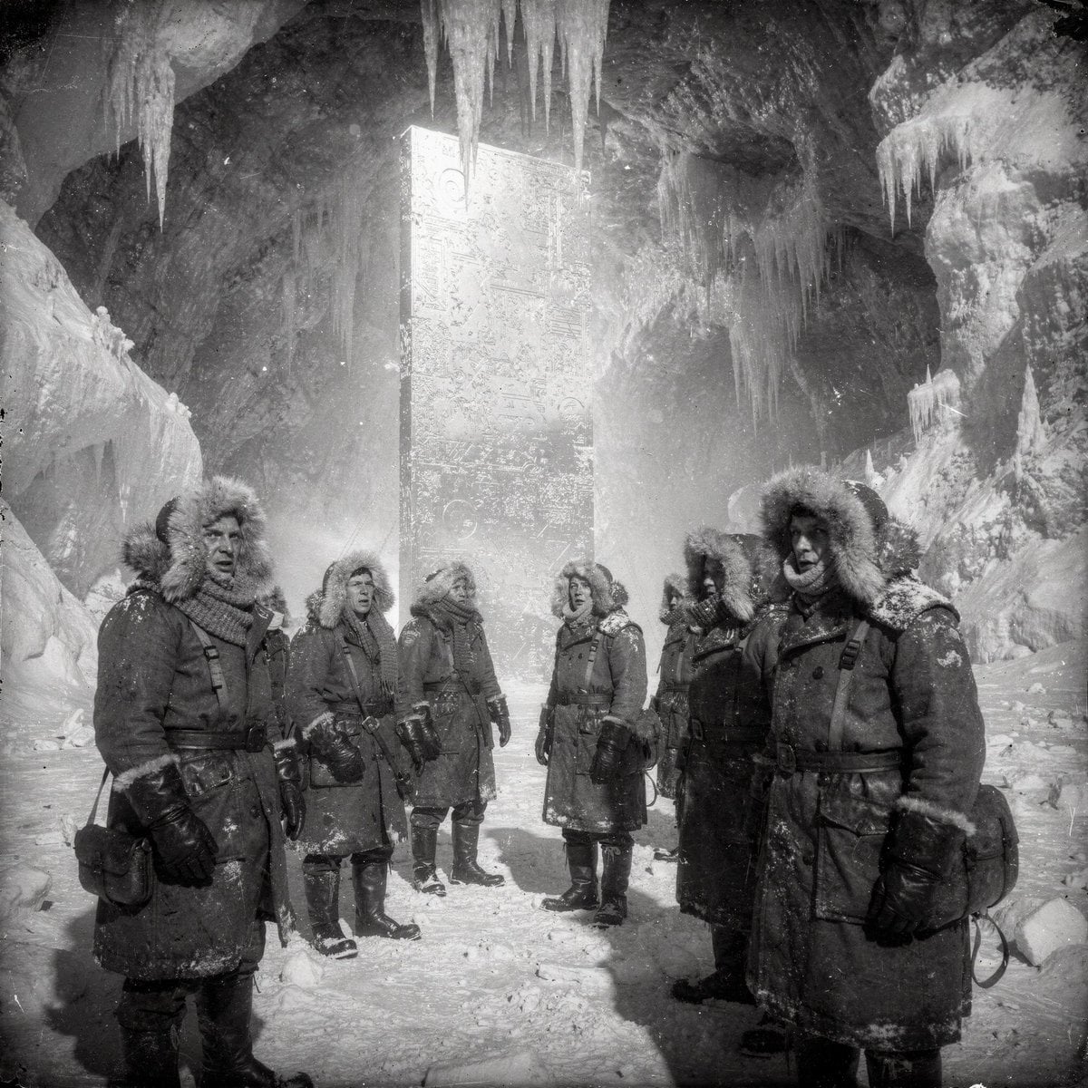 Example image 2 for 1923 Antarctic Expedition Glowing Monolith Photo Prompt