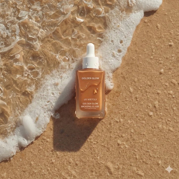 Example image 2 for Bronzing Drop Bottle on Wave Washed Sand Prompt