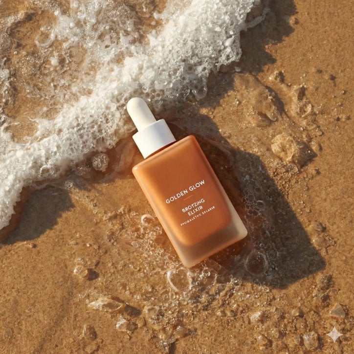 Example image 3 for Bronzing Drop Bottle on Wave Washed Sand Prompt