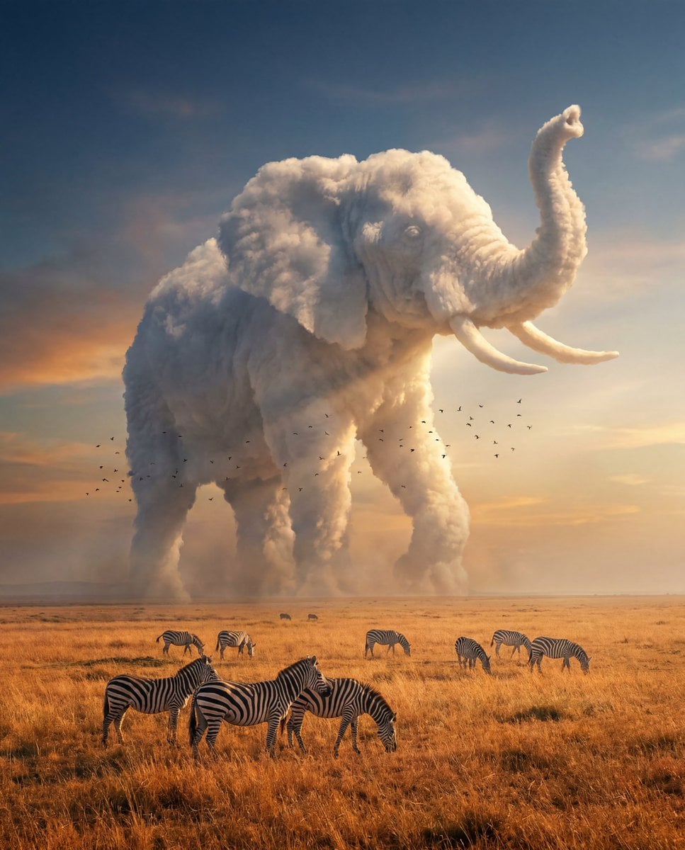 Example image 2 for Elephant Shaped Clouds Over African Savanna Prompt