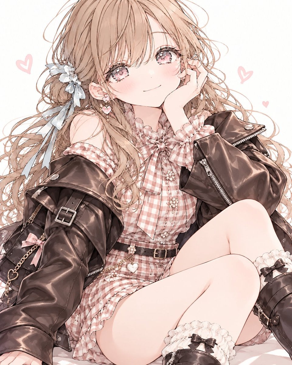 Example image 2 for Gingham and Leather Jacket Autumn Outfit Prompt
