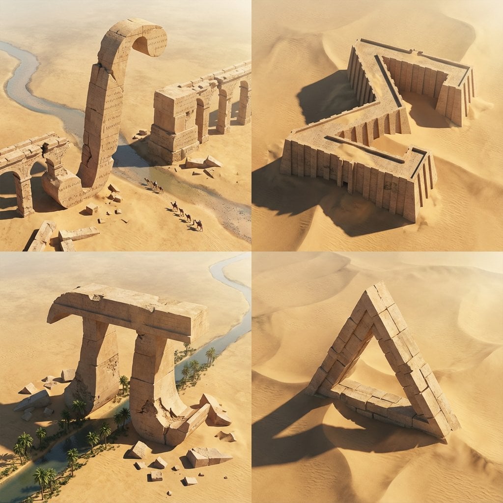 Example image 2 for Math Symbols as Ancient Desert Ruins Grid Prompt