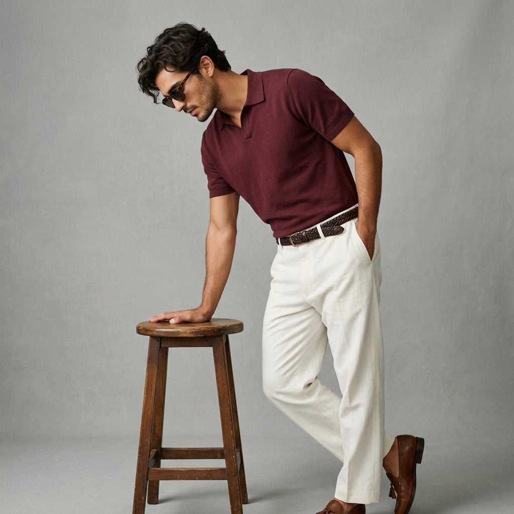 Example image 3 for Menswear Profile Shot With Polo and Wide Trousers Prompt