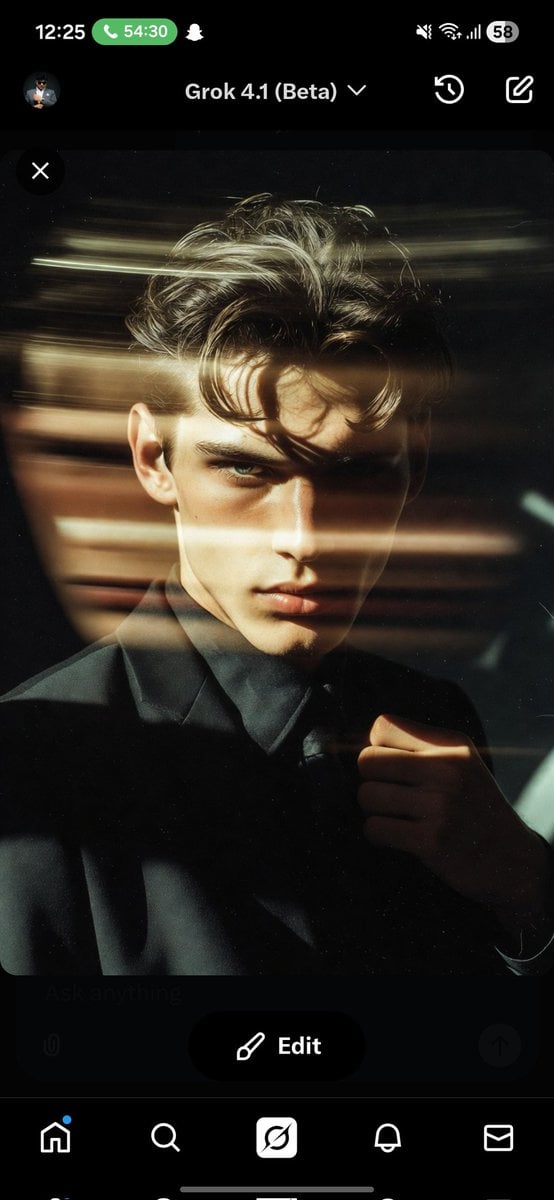 Example image 2 for Motion Blur Editorial Portrait in Black Suit Prompt