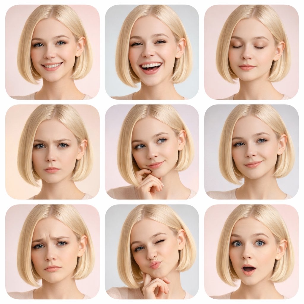 Example image 2 for Nine Facial Expressions Pastel Portrait Grid Prompt