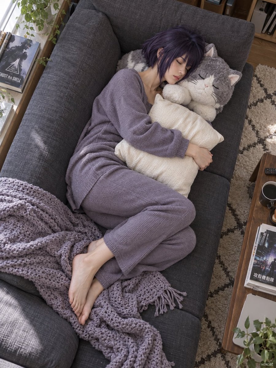 Example image 3 for Overhead Shot of Napping on a Cozy Sofa Prompt