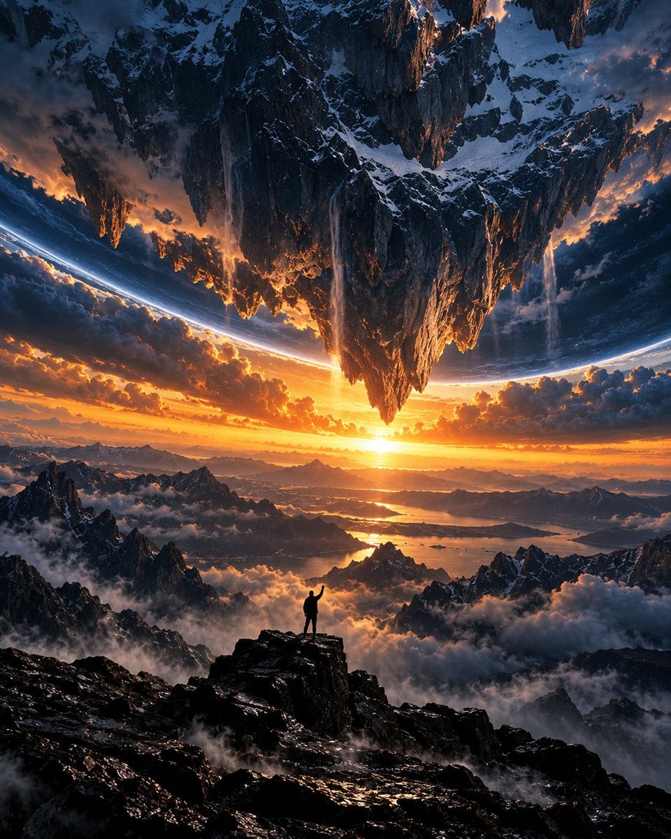 Example image 2 for Silhouette on a Peak Above a Cosmic Horizon Prompt