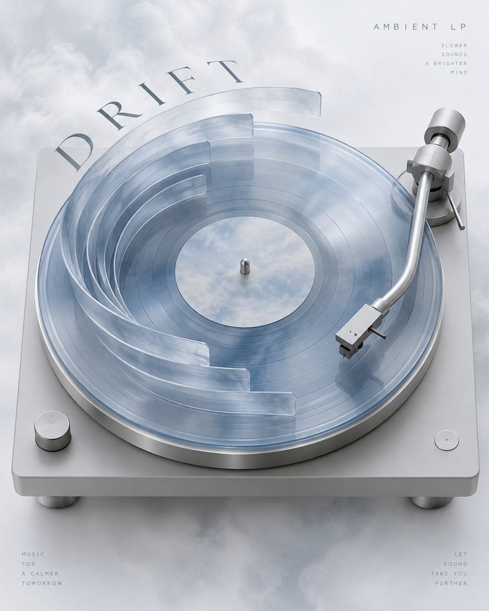 Example image 2 for Turntable With Grooves Rising Into a City Prompt