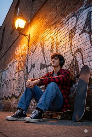 Example image 1 for Cinematic Skateboarder Portrait Prompt at Golden Hour