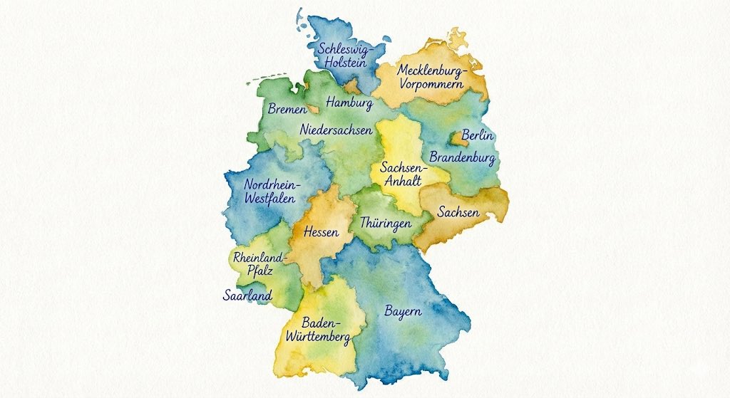 Example image 1 for Watercolor map of Germany with labeled states