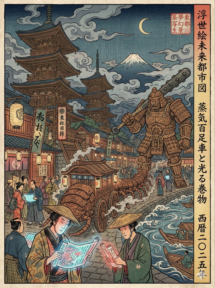 Example image 1 for Edo-period Ukiyo-e reinterpretation of a modern scene