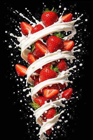 Example image 1 for Hyper-realistic High-Speed Strawberry Milk Splash Photography