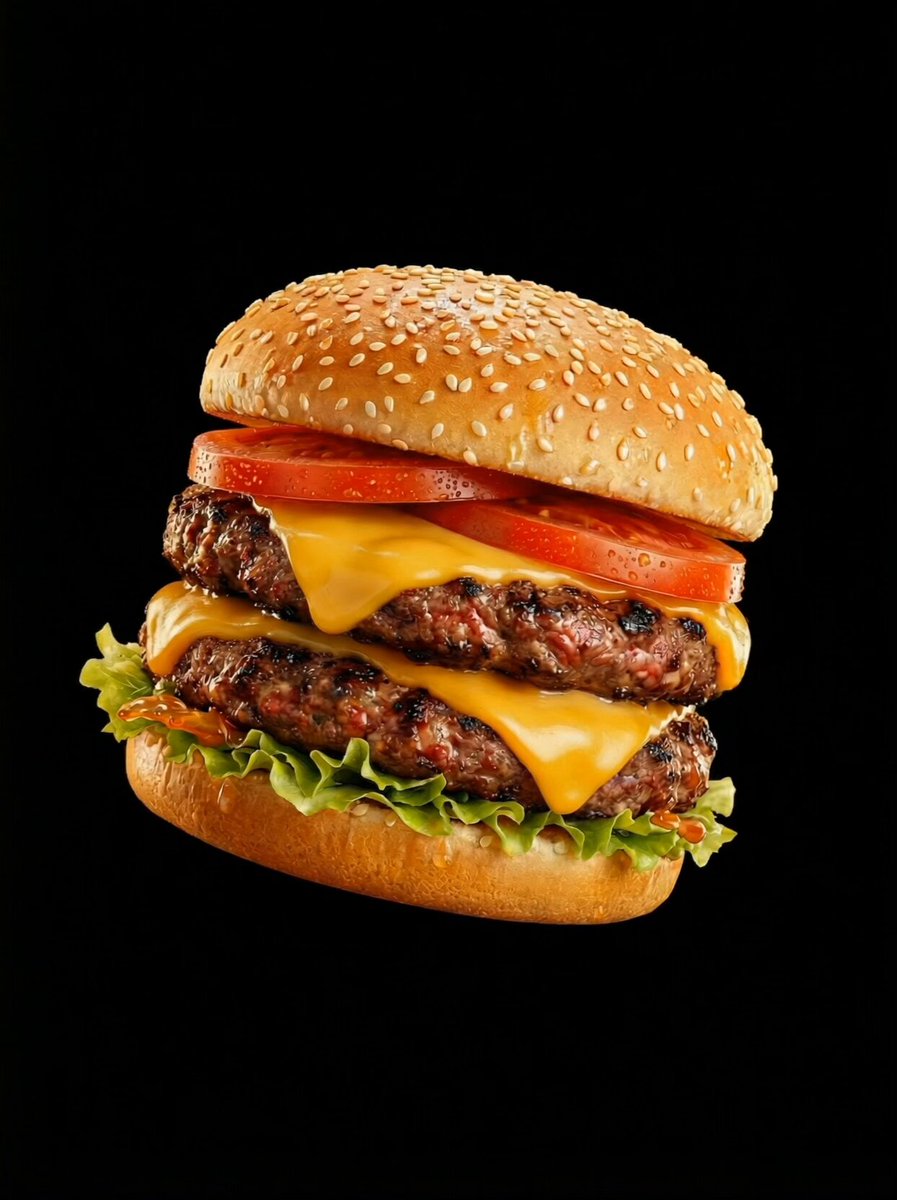Example image 1 for Cinematic Floating Double Beef Cheeseburger Ad