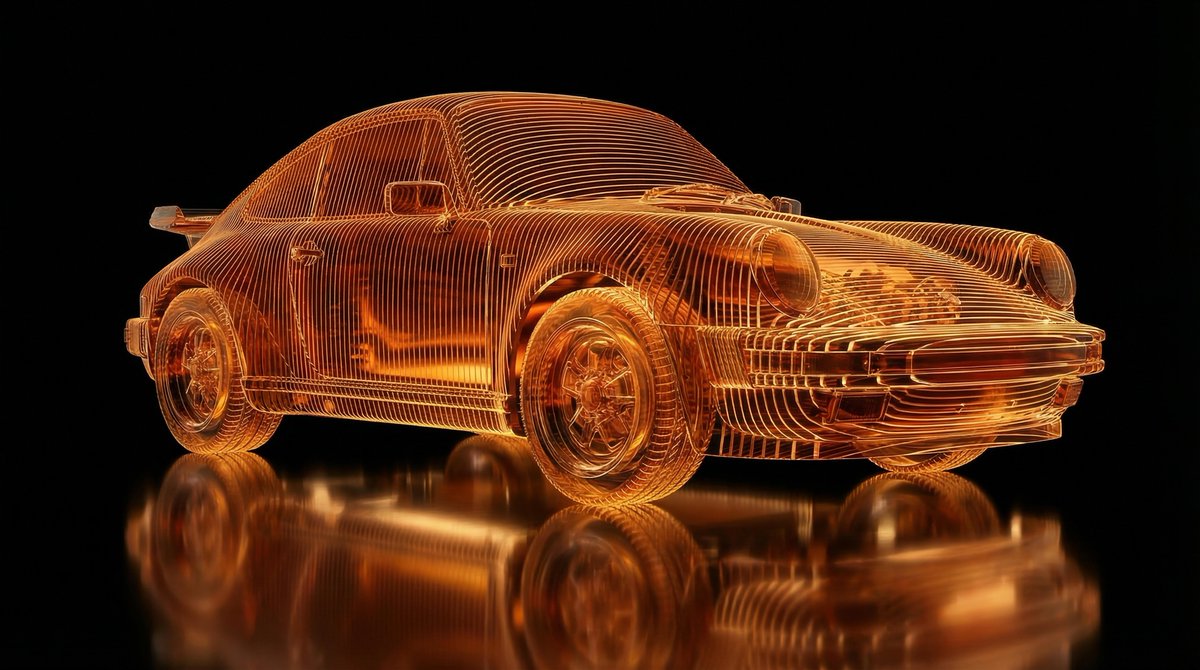 Example image 2 for E-commerce Main Image - Transparent Layered Glass Supercar Sculpture Prompt