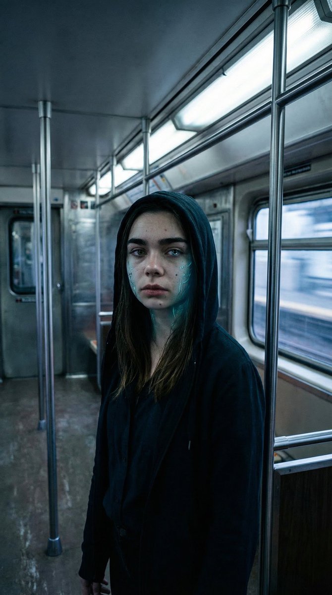 Example image 1 for Subtle Cyborg Transformation in Subway