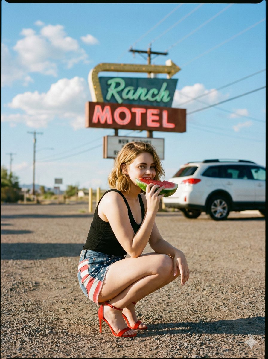 Example image 1 for Americana Road Trip Editorial Fashion Prompt