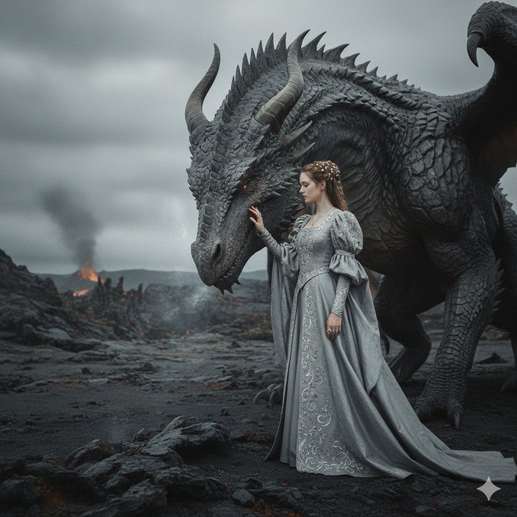 Example image 1 for Cinematic Noblewoman and Dragon Prompt