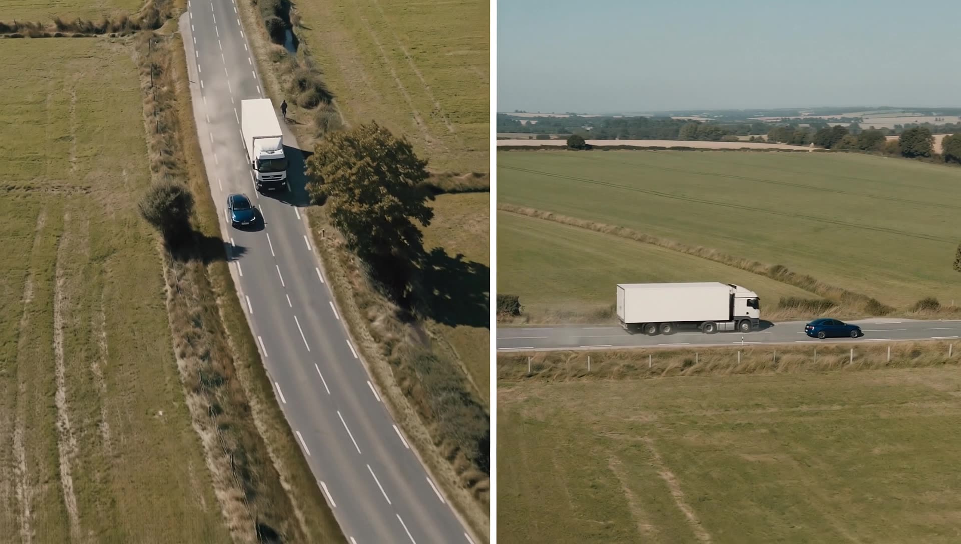 Near-miss on a country road — 2-way split generated with FLUX 3