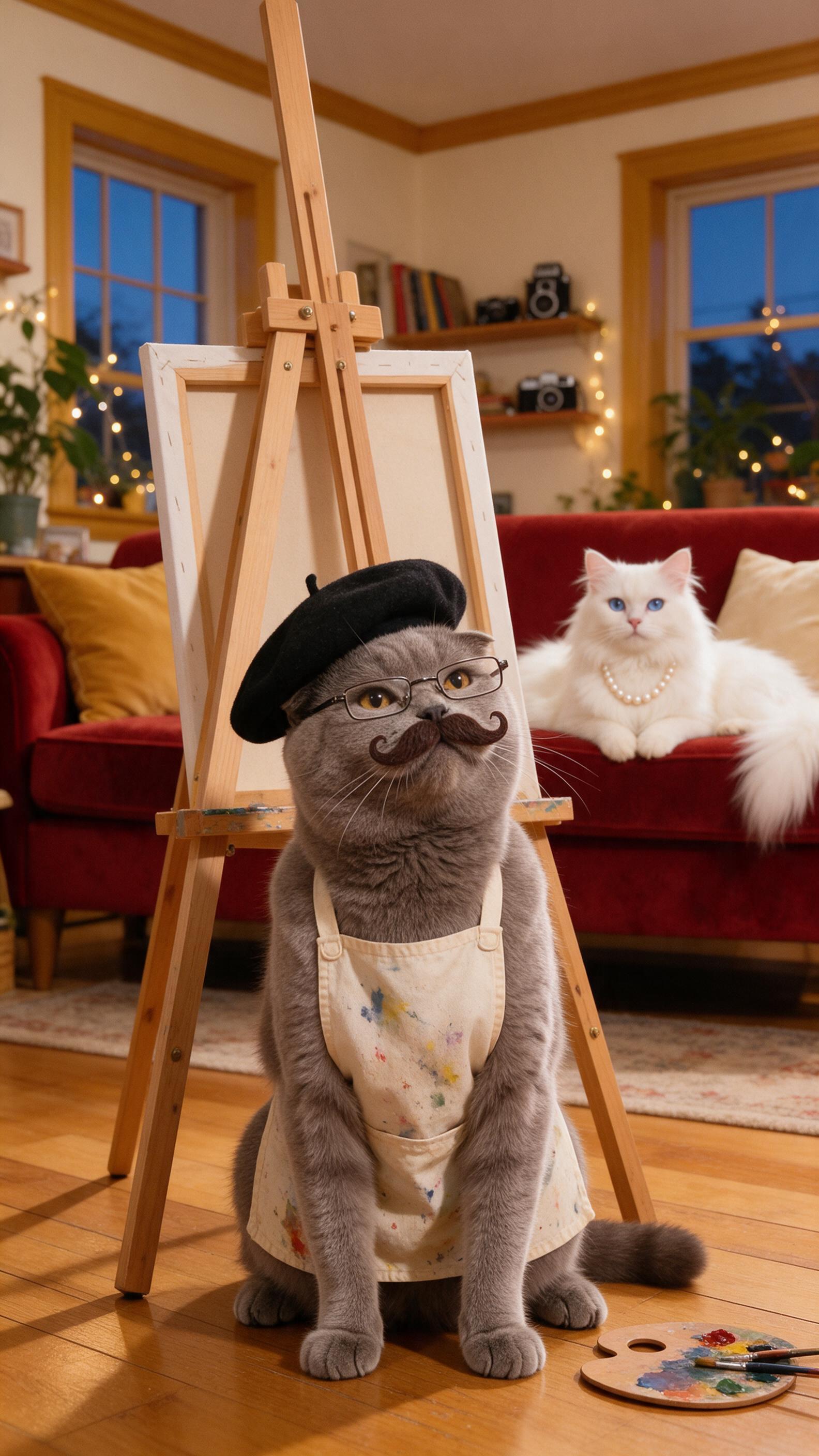 90s Sitcom Cat Painter AI Video Generator AI photo example 1 created with imageat