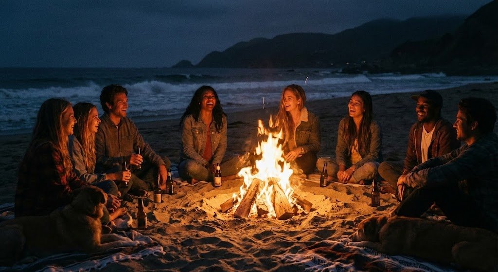 Example image 1 for Beach Bonfire in California A low-light digital picture...