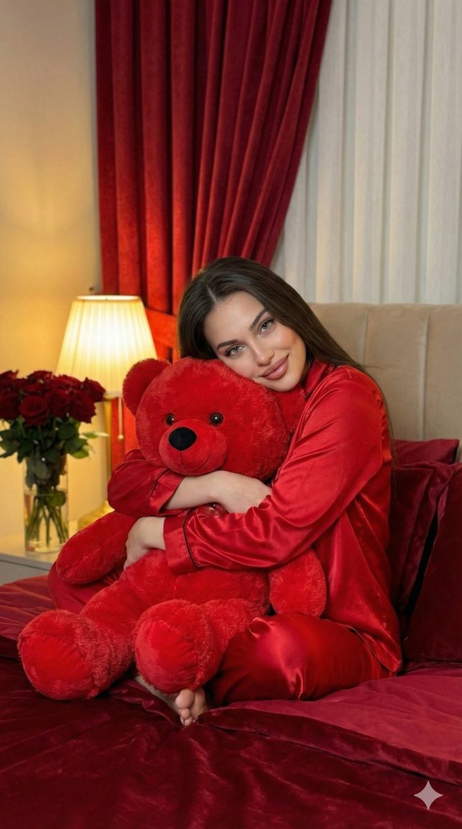 Example image 1 for , expression : smiling softly , pose : hugging a large,...