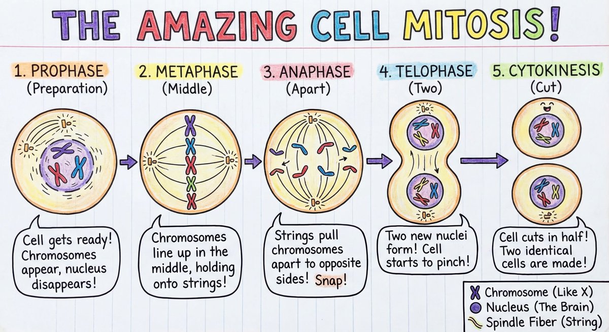 Example image 1 for Make me a detailed diagram showing how mitosis works,, with...