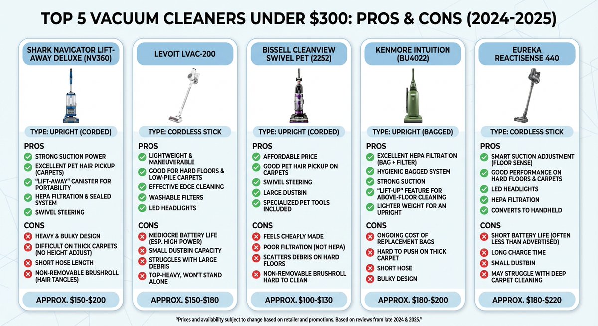 Example image 1 for Look up the 5 best vacuum cleaners under $300 and create an...