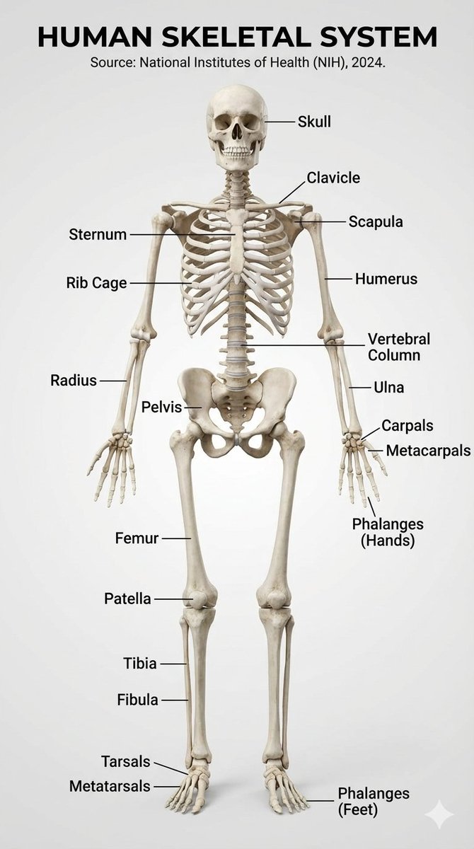 Example image 1 for Make a realistic infographic of the human skeletal system...