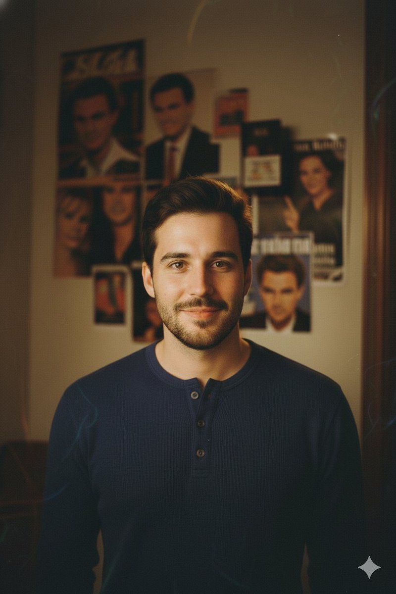 Example image 1 for Create a 90s style portrait of the same man as in the...