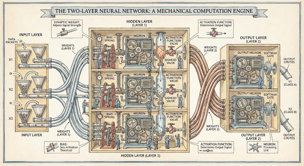 Example image 1 for Generate a diagram of a two-layer neural network in the...