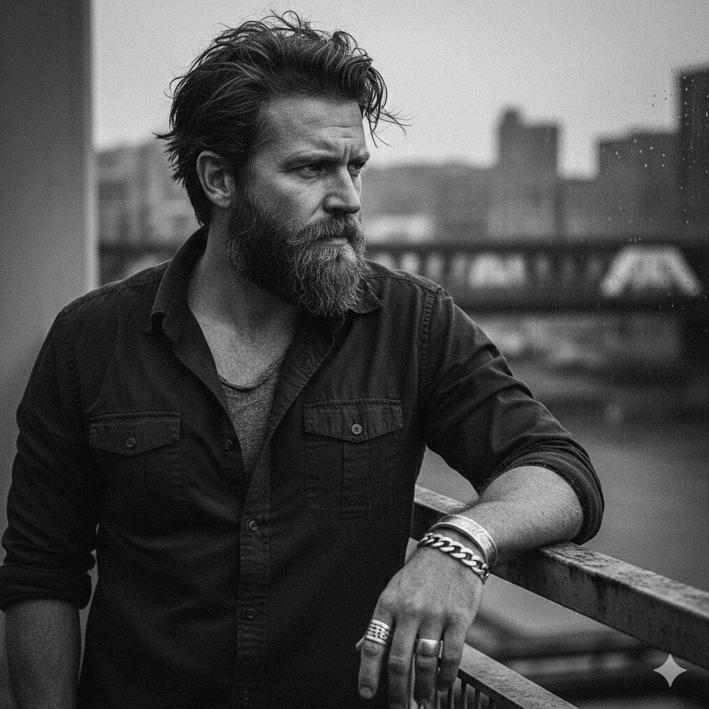 Example image 1 for Bearded man with tousled hair prompt